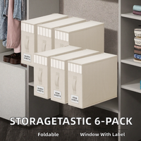 Organisateur de placard, lot de 6 boîtes de rangement pliables avec fenêtre transparente et étiquette pour l'organisation des draps, des couvertures et du linge