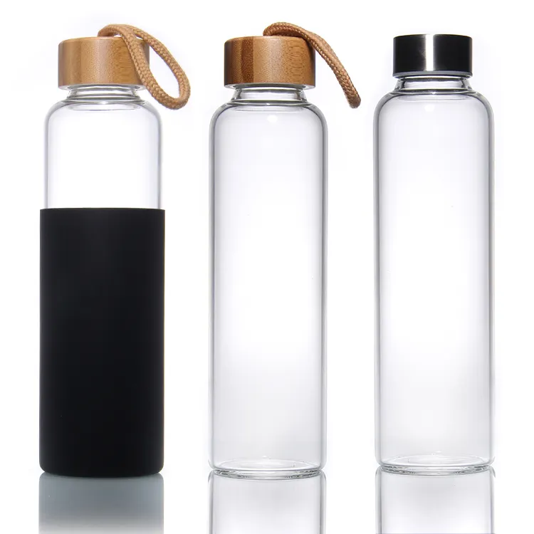 Custom 16Oz 700Ml 1L Transparent High Borosilicate Glass Water Bottle With Stainless Steel Lid