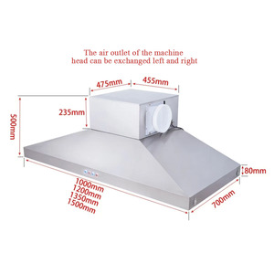 Hotte commerciale de type tour de 1500 mm, 1000 W, 21 m/min, ventilation électrique gauche-droite, 780 Pa, hôtel, usage domestique - Product Image 4