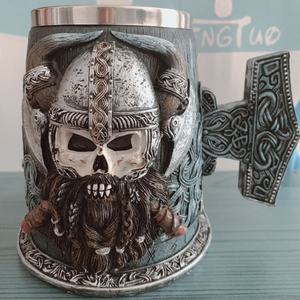 Chope à bière Viking Pirate 600 ml, style médiéval, en résine et acier inoxydable, rétro 3D, type Tankard, tasses à café en résine et acier inoxydable - Product Image 3
