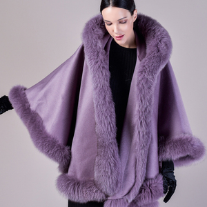 Kadınlar lüks kaşmir pelerinler gerçek tilki kürk yaka kış ponchos lady ücretsiz boyutu ile şal hood - Product Image 3