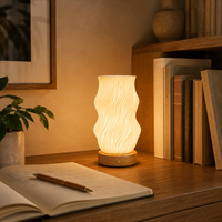 Lampe de chevet imprimée en 3D en PLA biodégradable, base en bois massif, rechargeable par USB, LED à intensité variable, lumière d'ambiance nocturne, lampe d'appoint