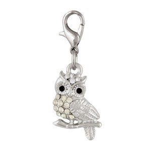 Amuleto de Búho de Plata de Ley con Ojos de Cristal y Diamantes de Imitación para la Creación de Joyas - Product Image 1