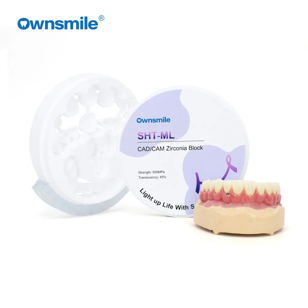 Ownsmile Dental Materials 95mm 10-30mm SHT Multilayer Zirconia Blocks for dental lab CAD CAM ZirkonZahn system