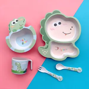 New Arrival Children's Cutlery Set Bamboo Fiber Grid Plates Baby Bowls And Plates Set Bowls