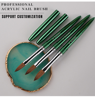 Pince à ongles en acrylique de luxe, 100% poils de Kolinsky, manche en métal vert, virole sertie, haute qualité, usage professionnel, souple et durable, Huarong