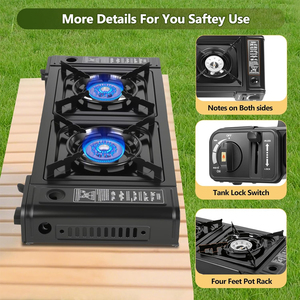 Estufa de Butano de Doble Quemador Personalizada con Encendido Automático y Características de Seguridad, Estufa Portátil <span class=keywords><strong>para</strong></span> <span class=keywords><strong>Camping</strong></span> con Sartén Antiadherente - Product Image 4
