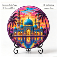 Plaque décorative en résine à impression UV, directement de l'usine, motif mosquée islamique, coucher de soleil, reflet de l'eau, ornement de bureau