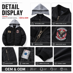 Giacca Bomber Vintage in Pelle e Tela CWU-45 <span class=keywords><strong>Top</strong></span> Gun da Uomo, Traspirante, Invernale, per Esterni, con Logo Personalizzato - Product Image 4