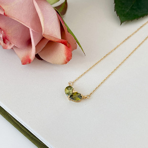 Collier pendentif double goutte en argent sterling avec zircon vert olive taille cœur pour <span class=keywords><strong>femme</strong></span>, chaîne <span class=keywords><strong>de</strong></span> clavicule tendance, cadeau pour amoureux - Product Image 2