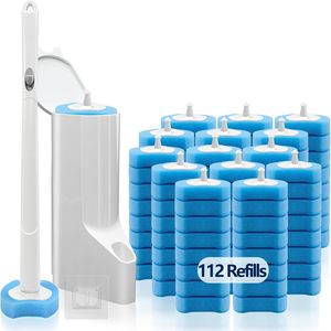 Bathroom White TPR Disposable Eco-Friendly Replacement Toilet Cleaning <b>Brush</b> with Plastic Handle and Holder - Product Image 1