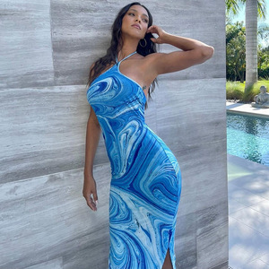 Summer Sexy Bohemia Printing Halter Neck Backless Maxi Long Dress for Women - Product Image 3