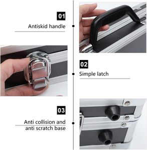 Porte-documents en aluminium argenté <span class=keywords><strong>de</strong></span> 15 pouces pour ordinateur portable avec côtés rigides et serrures à combinaison Mallettes à outils en aluminium - Product Image 6