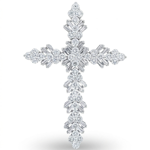Collar Clásico de Compromiso con Colgante de Cruz y Diamante CVD Cultivado en Laboratorio, Chapado en Oro de 10K/14K/18K sobre Plata Personalizada, Cadena para Suéter, Regalo VS - Product Image 1