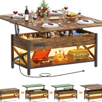 Table basse moderne personnalisée pour salon, multifonctionnelle, avec lumière LED, plateau relevable en bois, avec rangement