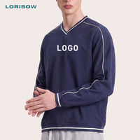Sweat-shirt LORISOW à col en V, rayures contrastées, en molleton bouclette, manches longues, streetwear, coupe ample, pull-over de haute qualité, couleur unie