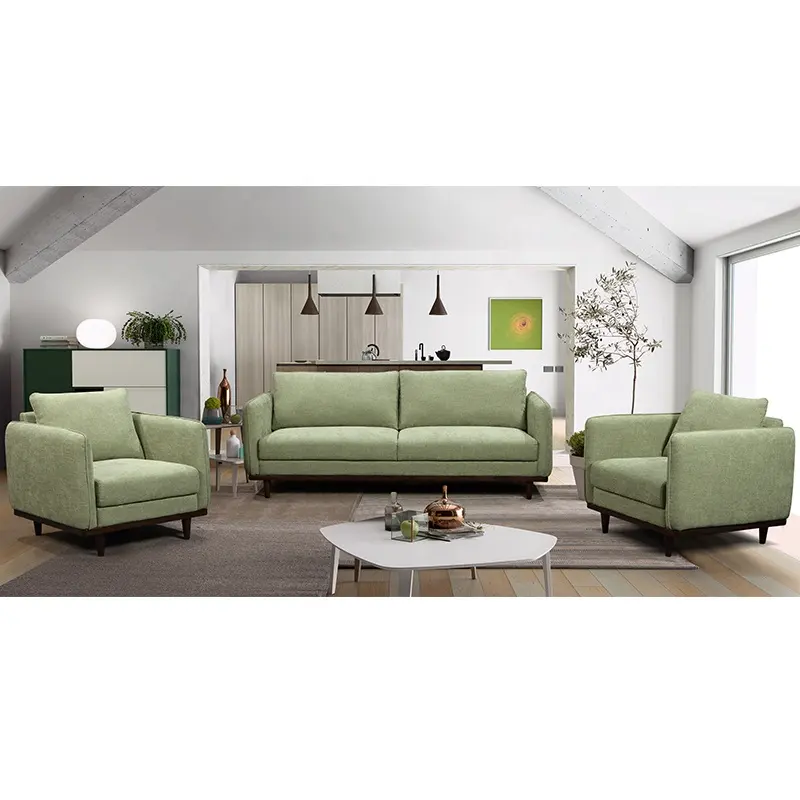 Weiche bequeme moderne Wohnzimmer Stoff Sofa Set Polstermöbel Fabrik Direkt versorgung mit Holzbein Sofa Set