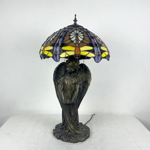 LongHuiJing European Dragonfly Stained Glass LED Lampshade <b>Table</b> <b>Lamp</b> Flexible Simple Angel <b>Base</b> for Living Room Art Decoration - Product Image 4