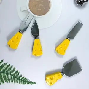 4 조각 세라믹 핸들 치즈 칼 주방 가제트 버터 칼 도구 스테인레스 스틸 치즈 나이프와 포크 세트