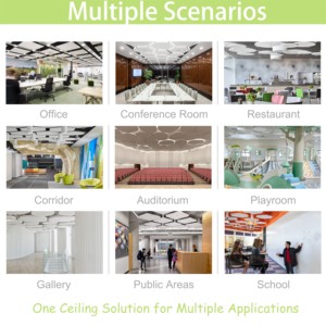 แผ่นฝ้าเพดานอะคูสติกไฟเบอร์กลาส Qinsound แบบแขวนลอยสำหรับร้านอาหาร สำนักงาน สตูดิโอ - Product Image 3