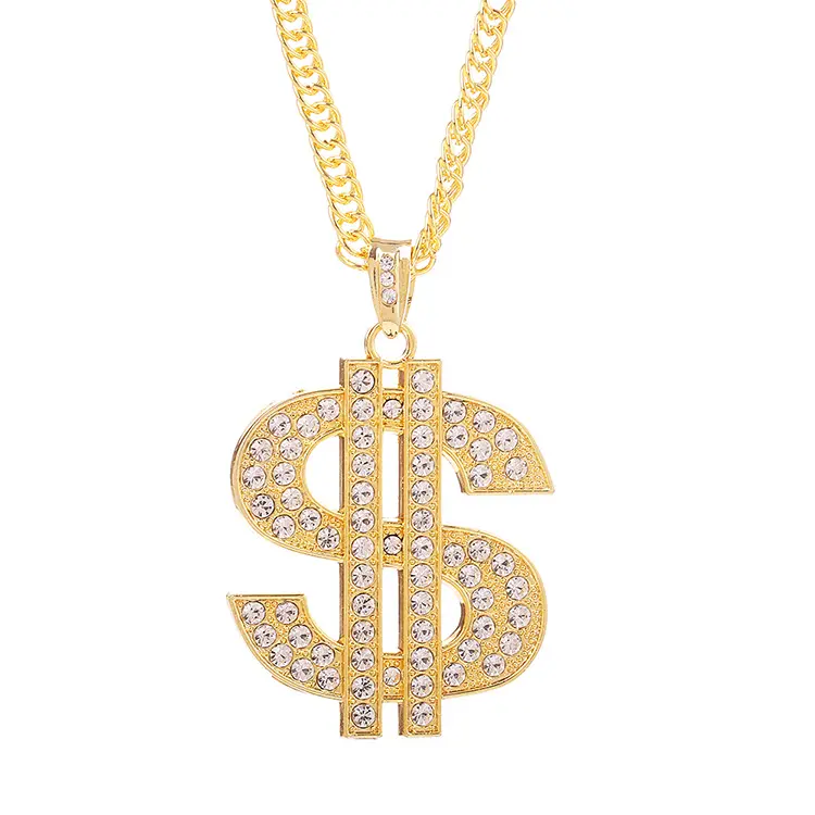 Hot Koop Nikkel Vrij Lood Gratis Edelstenen Hanger Mannen Gold Dollar Ketting Hip Hop Sieraden