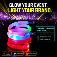 Bracelet lumineux en fibre optique LED personnalisé, TPU, lumière clignotante RGB, bracelet pour concert, festival de musique, bar, fête, cadeau promotionnel