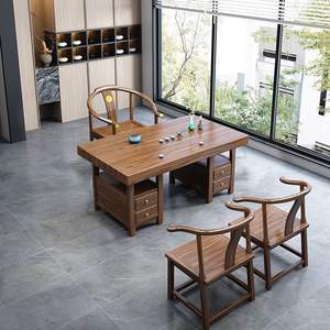 Ensemble table et chaises en bois massif, 4 pièces, durable, avec rangement, pour la maison, le bureau, et la pratique du thé Kung Fu chinois - Product Image 4