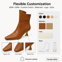 Bottines Chelsea en cuir souple pour femmes, bout carré, fermeture éclair latérale, talon chaton incurvé, bottes élégantes, automne-hiver, rehaussantes