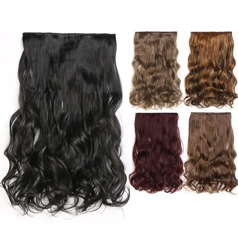 Wholesale 24inch synthetic 5 clip hair extensions wavy body wave curly synthetic hair clip in hair extension synthetic straight