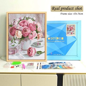 Kit de Peinture Diamant DIY, Perles Rondes, Strass en Cristal, Bouquet de Fleurs, Tableau Rectangulaire Encadré, Art Mural Classique 43x54cm - Product Image 1