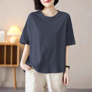 Women's Solid Color Round Neck Short Sleeve T-Shirt Breathable Jersey Plus Size Summer Top - Product Image 1