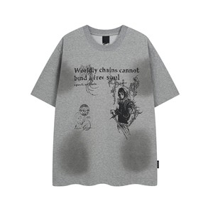 Streetwear post-apocalyptique de haute qualité personnage de dessin animé foncé 300GSM T-shirt à manches courtes lourd - Product Image 2