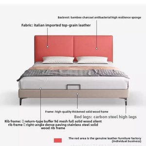 Letto Matrimoniale in Stile Italiano Semplice e Lussuoso, Minimalista, Ultra-sottile, con Struttura in Legno Massello da 135 cm e Testiera Imbottita - Product Image 5