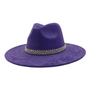 Luxe Suède Brede Rand Panama Fedora Hoed Herfst En Winter Nieuw Design Hoedenband Klassiekers Effen Kleur Vintage Fedora Hoed Groothandel - Product Image 3