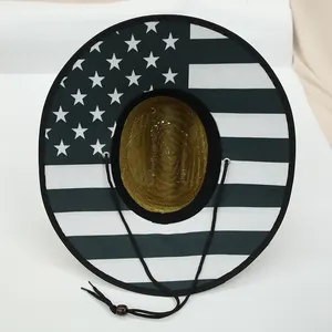 Chapeau de paille de sauveteur d'été en gros sous le bord impression personnalisée Amérique Sombrero chapeau de plage Surf sauveteur avec logo chapeau de paille