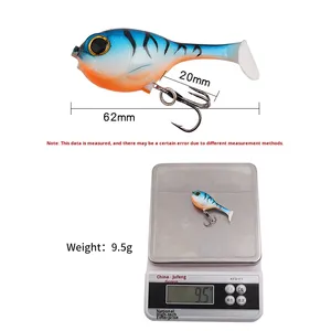 9.5g 6.2cm naufrage leurre de pêche en plastique souple avec hameçons triples barbelés leurres de pêche à la traîne queue de Silicone truite plongée leurres de pêche - Product Image 3