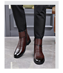 Bottes pour hommes tendance, cuir PU souple, bout fermé, chaussures de ville, haute qualité, bottes de loisirs pour hommes, chaussures habillées, mocassins formels - Product Image 6