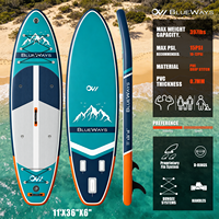 Vente Flash : Planche à pagaie gonflable extra large 11' x 36" en Drop Stitch, Teal Navy Mountain Vista avec bordure orange, kit polyvalent