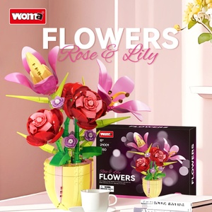 Petites particules en plastique 1/8 assemblées, ornements de bureau pour filles - Blocs de construction Lily Rose, modèle transfrontalier, jouets de plantes en pot - Product Image 1