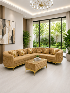 Ensemble de salon en forme de L de luxe avec table d'appoint et structure en bois massif pour salon - Product Image 4