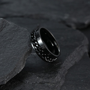 Unisex Rotating <b>Titanium</b> Steel Chain <b>Ring</b> Gold Roman Numeral Fashion Jewelry Gift - Product Image 4