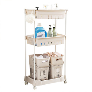 Arnoshin Laundry Storage Rack 48 In Rectangular Freestanding Bathroom <b>Shelf</b> With Bins And Towel Bar For <b>Clothes</b> Organization - Product Image 5