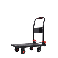 Carretilla de Plataforma Metálica con 4 Plásticos, para Transporte de Carga en Almacenes Industriales, Personalización OEM, Recubrimiento en Polvo, Capacidad de 500 kg