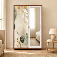 Armoire de chambre moderne à deux portes coulissantes en acier, design simple, penderie métallique avec miroir