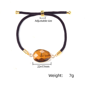 Summer Collection Double Side Faceted Natural Stone Oval <strong>Gold</strong> Charm Adjustable Handmade <strong>Bracelet</strong> for <strong>Kids</strong> Girl Woman and Man - Product Image 4