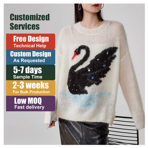Suéter <span class=keywords><strong>de</strong></span> punto jacquard con gráfico <span class=keywords><strong>de</strong></span> <span class=keywords><strong>cisne</strong></span> blanco para mujer, jersey <span class=keywords><strong>de</strong></span> mohair con <span class=keywords><strong>cuello</strong></span> redondo, suéter <span class=keywords><strong>de</strong></span> punto suave para mujer, <span class=keywords><strong>ropa</strong></span> <span class=keywords><strong>de</strong></span> mujer al por mayor - Product Image 1