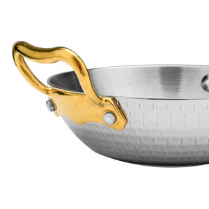 Bol à salade en acier inoxydable poli miroir de qualité supérieure, poignées classiques, design à rayures verticales, cadeaux d'affaires, emballage carton - Product Image 2