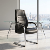 Chaise de bureau moderne en cuir avec base en métal chromé, support lombaire, pivotante, hauteur réglable, pour usage exécutif, réunions et visiteurs