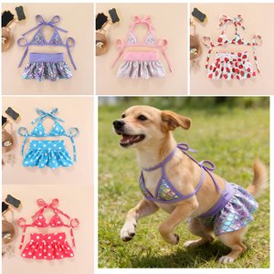 Ensemble de maillots de bain pour animaux de compagnie tendance, vêtements d'été pour chien, motif sirène et fraise, maillot de bain pour chiot, tenue de plage pour animaux de compagnie, vêtements pour animaux - Product Image 1