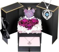 Ours Offre Spéciale Fleurs Artificielles Rose Double Porte Collier Boîte Cadeaux Pour Femmes Saint Valentin Cadeau Fête Des Mères Cadeau De Vacances